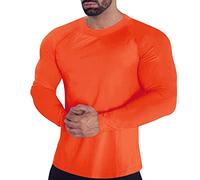 Camisetas para hombre de verano del Reino Unido, fitness, deportivas, de manga larga, cuello redondo, color sólido, elástica, camiseta de verano para hombre, naranja, M