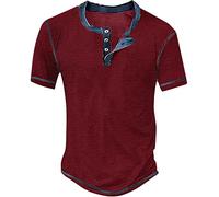 Camisetas para hombre Henley Shirt in Used-Optik Oversize T Shirt Männer Shirts Kurzarm Sommer Kurzarm shirt Baumwolle Sportshirt Basic Shirts Streetwear, O-rojo, XL