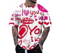 Camisetas para hombre San Valentín Amor Carta Impresión Casual Camisetas de San Valentín Estampado Camisetas de manga corta Cómodas y versátiles Tops de San Valentín Estampado Parejas Traje