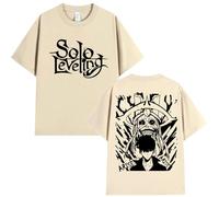 Camisetas para Hombres y Mujeres Solo Leveling impresión gráfica algodón Mangas Cortas niños Unisex Camisetas de Gran tamaño Cosplay Chaleco Deportivo Ropa (Caqui,XXL)