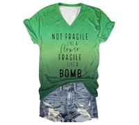 Camisetas para mujer 2026 Not Fragile Like A Flower Fragile Like A Bomb para mujer, casuales, de verano, holgadas, deportivas, lindas y cómodas, modernas y feministas elegantes, verde, XL