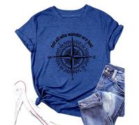 Camisetas para mujer, ajuste holgado, con texto en inglés "Not All Who Wander are Lost", senderismo, camping, viaje, brújula, camisetas atléticas, camisetas de verano para mujer, camisetas casuales