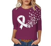 Camisetas para mujer Breast Cancer Awareness Month V-cuello manga tres cuartos moda casual ajuste cómodo material transpirable, Rosa intenso., M