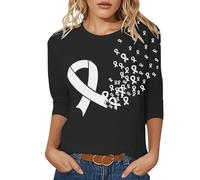 Camisetas para mujer Breast Cancer Awareness Month V-cuello manga tres cuartos moda casual ajuste cómodo material transpirable, Negro , XL