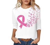 Camisetas para mujer Breast Cancer Awareness Month V-cuello manga tres cuartos moda casual ajuste cómodo material transpirable, Blanco, XXL