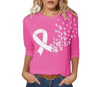 Camisetas para mujer Breast Cancer Awareness Month V-cuello manga tres cuartos moda casual ajuste cómodo material transpirable, Rosa., M