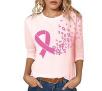 Camisetas para mujer Breast Cancer Awareness Month V-cuello manga tres cuartos moda casual ajuste cómodo material transpirable, Rosa claro., XL