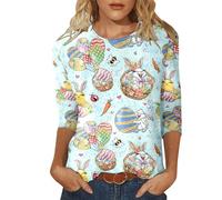 Camisetas para mujer, camisetas de verano, cuello redondo, mangas, blusa cómoda con estampado de conejo, cosas geniales para 12 años, azul claro, L