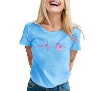 Camisetas para mujer con conciencia sobre el cáncer de mama, camiseta de gran tamaño, camisetas informales, elegantes, monocromáticas, holgadas, cómodas, camisetas de verano, O Azul Claro, XL