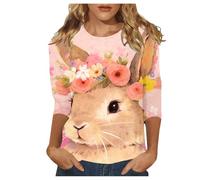 Camisetas para mujer con divertidos gráficos de huevos, prácticas mangas 3/4 como básico informal para la primavera, Rosa., L