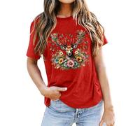 Camisetas para mujer con estampado de cabeza de ciervo, camisetas informales para Oktoberfest, tallas grandes, camisas de ciervo, camisetas de un solo color, holgadas, camisetas de verano, de manga