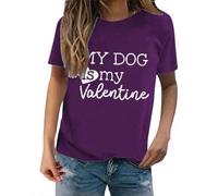 Camisetas para mujer, con estampado de My Dog is My Valentine, de manga corta, para verano, cuello redondo, básica, para mujer, Morado (, L