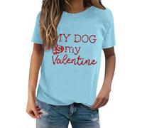 Camisetas para mujer, con estampado de My Dog is My Valentine, de manga corta, para verano, cuello redondo, básica, para mujer, azul, XXL