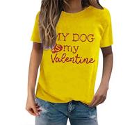 Camisetas para mujer, con estampado de My Dog is My Valentine, de manga corta, para verano, cuello redondo, básica, para mujer, amarillo, 3XL