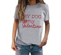 Camisetas para mujer, con estampado de My Dog is My Valentine, de manga corta, para verano, cuello redondo, básica, para mujer, gris, XL
