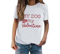 Camisetas para mujer, con estampado de My Dog is My Valentine, de manga corta, para verano, cuello redondo, básica, para mujer, blanco, L
