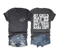 Camisetas para mujer con texto en inglés "Mom Life" y corazón con texto en inglés «My Child May Be Non-Verbal But This Mama Ain't Back», Negro Gris, M