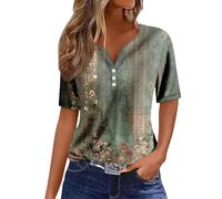 Camisetas para mujer, cuello con botones, camisas sexys, manga corta, blusas elegantes, sudaderas con estampado geométrico, ropa de mujer, ropa sexy, Verde militar., M