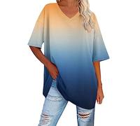 Camisetas para mujer, cuello en V suelto, manga corta, estampado degradado, camisetas de verano, ropa de maternidad, invierno, azul, XXL