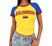 Camisetas para mujer de Estados Unidos, Colombia, Jamaica, Croacia, Argentina, Brasil, camiseta corta con bandera del país, camiseta de verano vintage Y2k para salir, Kolumbien, L