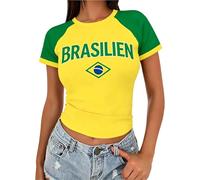 Camisetas para mujer de Estados Unidos, Colombia, Jamaica, Croacia, Argentina, Brasil, camiseta corta con bandera del país, camiseta de verano vintage Y2k para salir, Brasileño, XL