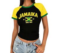 Camisetas para mujer de Estados Unidos, Colombia, Jamaica, Croacia, Argentina, Brasil, camiseta corta con bandera del país, camiseta de verano vintage Y2k para salir, Jamaika, L