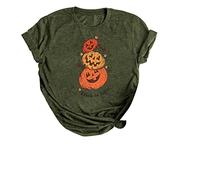 Camisetas para mujer Divertidas Manga Corta Halloween Graphics Camisetas Tops Tallas Grandes, Verde militar., XXL