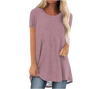 Camisetas para mujer, tallas grandes, camiseta larga Somemr cuello redondo, camiseta de ocio, manga corta, túnica, básica, monocolor, parte superior, talla grande, camiseta ancha, camiseta ligera para