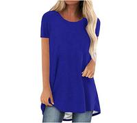 Camisetas para mujer, tallas grandes, camiseta larga Somemr cuello redondo, camiseta de ocio, manga corta, túnica, básica, monocolor, parte superior, talla grande, camiseta ancha, camiseta ligera para