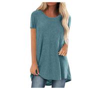 Camisetas para mujer, tallas grandes, camiseta larga, verano, cuello redondo, camiseta de ocio, manga corta, túnica, básica, monocolor, tops, oversize, corte amplio, camiseta ligera para leggings