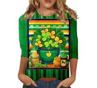 Camisetas para mujer, tops a juego, cuello redondo, manga tres cuartos, blusa cómoda con estampado floral, camiseta interior larga para mujer, Verde militar., XL