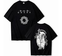 Camisetas para Mujeres Manga Corta 2D De Algodón Impreso Camiseta Bad Band Omens Merch Verano Moda Streetwear Manga Corta Hombre Mujer Trend Hip-Hop Top-Black||x_s