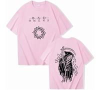 Camisetas para Mujeres Manga Corta 2D De Algodón Impreso Camiseta Bad Band Omens Merch Verano Moda Streetwear Manga Corta Hombre Mujer Trend Hip-Hop Top-Pink||m