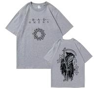 Camisetas para Mujeres Manga Corta 2D De Algodón Impreso Camiseta Bad Band Omens Merch Verano Moda Streetwear Manga Corta Hombre Mujer Trend Hip-Hop Top-Grey||s