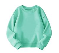 Camisetas para niños y niñas, modelos de primavera, otoño e invierno, color sólido, cuello redondo, manga larga, suéter con hombros caídos, camisetas para niños grandes (verde, 7-8 años)