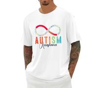 Camisetas para pareja adulta camiseta impresa de manga corta cuello redondo camiseta de gran tamaño con diseño de autismo con símbolo infinito y texto en inglés delantero para ocio y salida diaria, 01