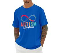 Camisetas para pareja adulta camiseta impresa de manga corta cuello redondo camiseta de gran tamaño con diseño de autismo con símbolo infinito y texto en inglés delantero para ocio y salida diaria, 01
