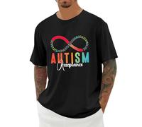 Camisetas para pareja adulta camiseta impresa de manga corta cuello redondo camiseta de gran tamaño con diseño de autismo con símbolo infinito y texto en inglés delantero para ocio y salida diaria, 01