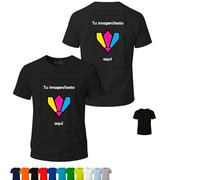 Camisetas Personalizadas, 1 ó 2 Caras (DTF), Packs 1, 5 ó 10, 11 Colores, S-3XL, 100% algodón 155 g/m², con Foto/Logo/Texto, Grupos y Empresas. (FR/ES, Letras, M, Regular, Regular, 1, Negro)