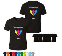 Camisetas personalizadas, 1 ó 2 caras (DTF), Packs 1, 5 ó 10, 11 colores, S-3XL, 100% algodón 155 g/m², con foto/logo/texto, grupos y empresas. (FR/ES, Letras, M, Regular, Regular, 5, Negro)