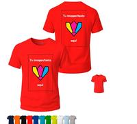 Camisetas personalizadas, 1 ó 2 caras (DTF), Packs 1, 5 ó 10, 11 colores, S-3XL, 100% algodón 155 g/m², con foto/logo/texto, grupos y empresas. (FR/ES, Letras, XL, Regular, Regular, 1, Rojo)