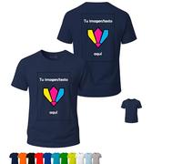 Camisetas personalizadas, 1 ó 2 caras (DTF), Packs 1, 5 ó 10, 11 colores, S-3XL, 100% algodón 155 g/m², con foto/logo/texto, grupos y empresas. (FR/ES, Letras, XL, Regular, Regular, 1, Marino)