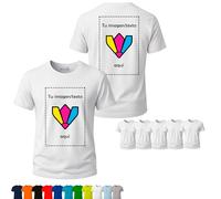 Camisetas Personalizadas, 1 ó 2 Caras (DTF), Packs 1, 5 ó 10, 11 Colores, S-3XL, 100% algodón 155 g/m², con Foto/Logo/Texto, Grupos y Empresas. (FR/ES, Letras, M, Regular, Regular, 5, Blanco)