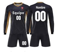 Camisetas Personalizadas de fútbol de Manga Larga Uniforme niños Traje niño Adolescente Adulto número de paternidad (Negro)