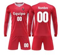 Camisetas Personalizadas de fútbol de Manga Larga Uniforme niños Traje niño Adolescente Adulto número de paternidad (Rojo)