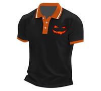 Camisetas polo de manga corta con botones para hombre, con 3 botones, para disfraces, con estampado de letras, A03-black3 - Polo de Halloween para hombre, L