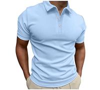 Camisetas polo de manga corta para hombre, camisetas casuales de verano, para golf, con botones, cuello, camisetas de tenis, transpirables, ligeras, ajuste regular, camisetas para golf, azul claro, XL