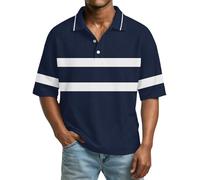 Camisetas polo para hombre, manga corta, con botones, estilo informal, para verano, con bloques de color, azul oscuro, S