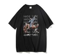 Camisetas Rapero Bad Bunny Algodón Casual Camisetas Hombre Mujer De Gran Tamaño Sueltas Manga Corta Tops Moda Ropa-Black||XXS