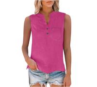 Camisetas sin Manga Mujer Algodón Lino Verano Moda Color sólido Chaleco Camisetas de Tirantes Casual Ligero Transpirable Tank Tops Cuello en V Botones Fiesta Playa Camisa Suelto tee 2025